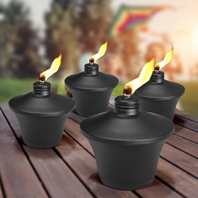 4-Pack Citronella Tabletop Torches, 14.5 oz Table Top Torches for Outdoor, Metal Oil Burner Candles, Garden Torches with Fiberglass Wick for Yard, Patio, Deck, Garden, Party, Landscape