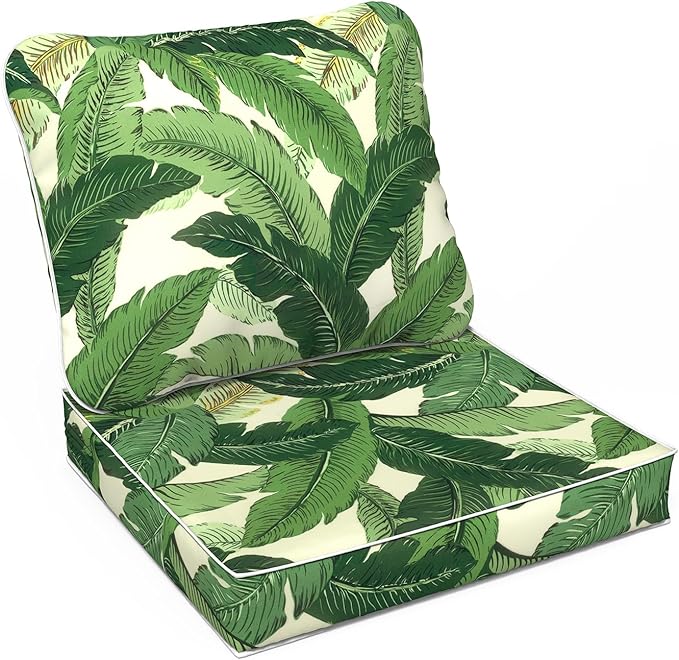 LVTXIII Outdoor Deep Seat Cushion 24"x24"x4" Patio Seat and Back Cushion Set Seasonal Chair Cushion for Dining Arm Chairs, Wicker Chairs and Garden Furniture Decoration, Swaying Palms Green