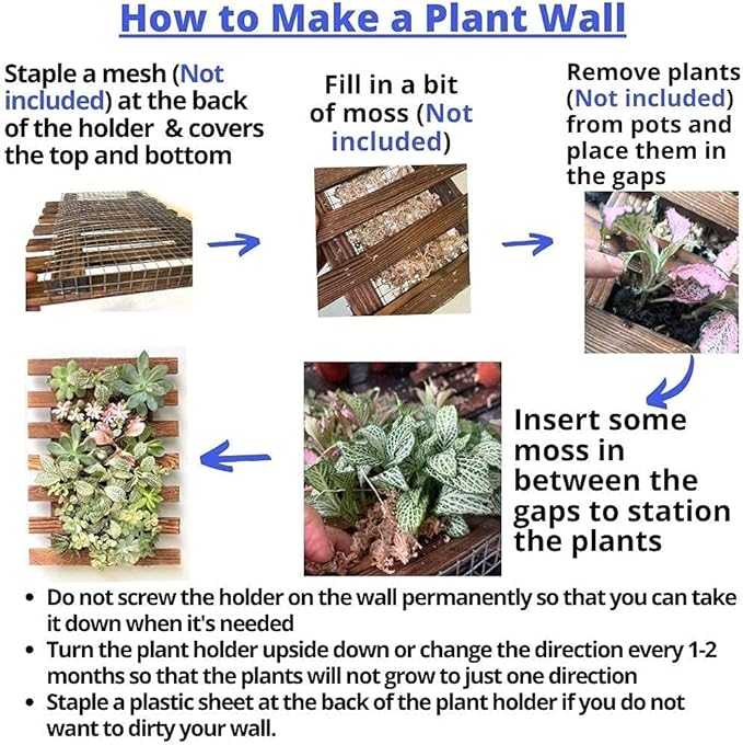 ShopLaLa Wall Planter - 2 Pack Wooden Orchid Planter Frame Display Outdoor Plants, Wall Mount Air Plants Succulent Holder Hanger, Vertical Garden Plant Wall Decor Macetas para Orquideas 15.7" (40cm)