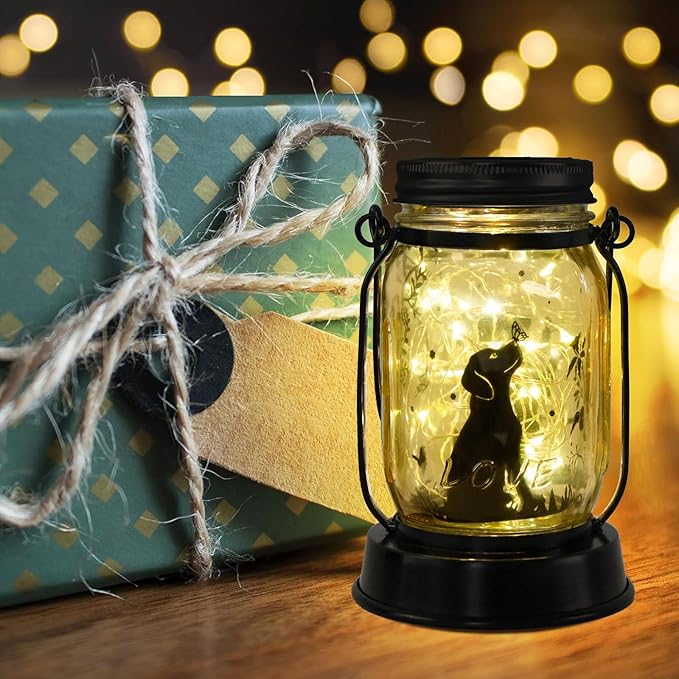 Kyoryuger Dog Solar Lanterns 3in1 Dog Light Garden Decor Gifts for Women Mom Grandma Unique Teen Girl Gifts Christmas Gifts for Dog Lovers Decorative Pet Memory Lanterns for Yard Lawn Patio 2 Pack