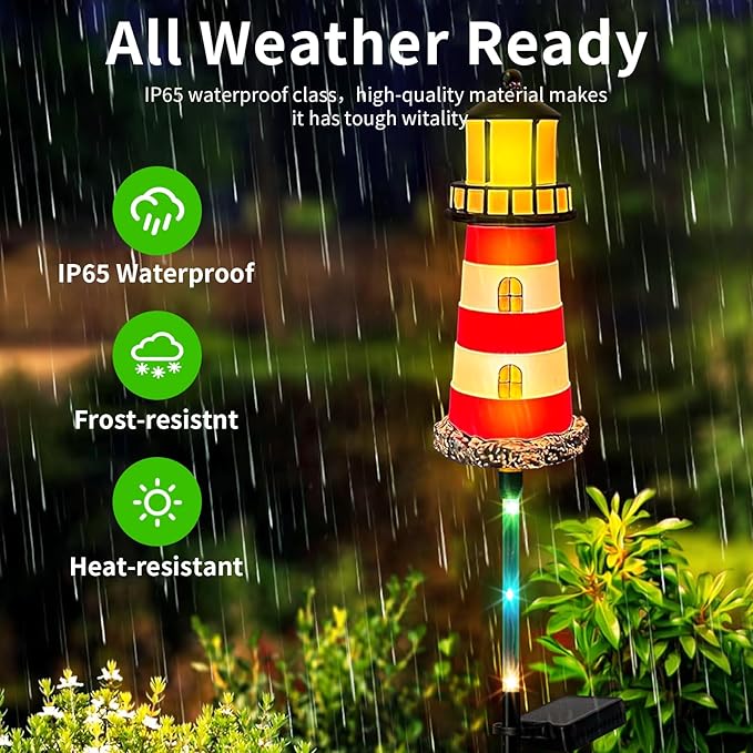 Solar Lights Outdoor Waterproof, Lighthouse Lights 4 Packs 7 Light Color Changes Suitable for Outdoor Gardens, Walkway Light Lawn, Flower Bed Solar Garden, Patio Decoration,