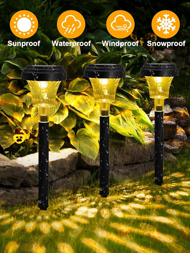 Solar Pathway Lights 8 Pack, Outdoor Solar Yard Lights, RGB Color Changing+Warm White, IP67 Waterproof for Garden Path Backyard Christmas Lawn Landscape Decorative
