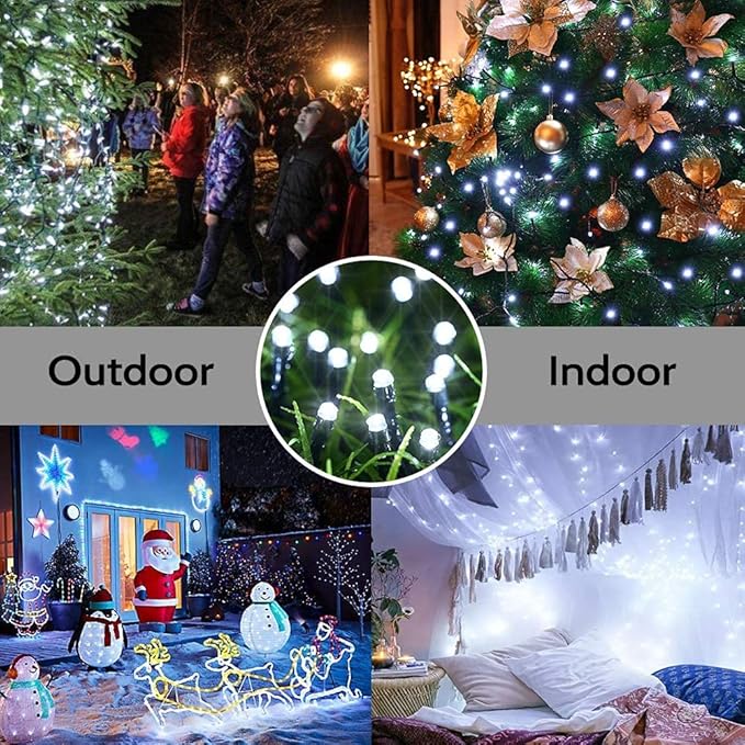 Solar Christmas Lights Outdoor, 33ft 100 LED Solar Fairy String Lights 8 Modes Waterproof Xmas Lights for Garden, Patio, Home, Party, Wedding, Holiday, Tree, Bush, Wreath, Outdoor Decor (White)