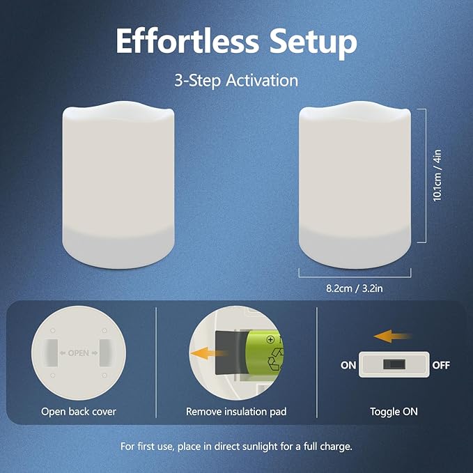 salipt Solar Powered Candles - 3.25" x 4" Waterproof LED Flameless Pillar Candle Set,Dusk to Dawn, Rechargeable Solar Battery Included,Waterproof for Patio Decor,Set of 2