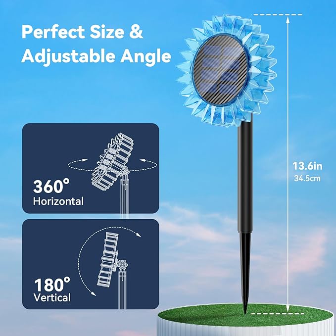 Solar Garden Lights - Upgraded Solar Sunflower Light, Ground/Wall 2 In 1, Solar Outdoor Lights Waterproof IP67,Garden Yard Patio Backyard Pathway Landscape Fence Wall Decoration, Warm White(4 Pack)