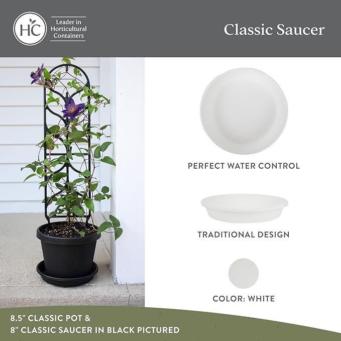 The HC Companies Flower Pot Saucers - Plastic Plant Saucer for Outdoors & Indoors - Traditional Design Plant Pot Trays for Water Drainage - Durable & Stylish Round Plant Tray (14-inch White)