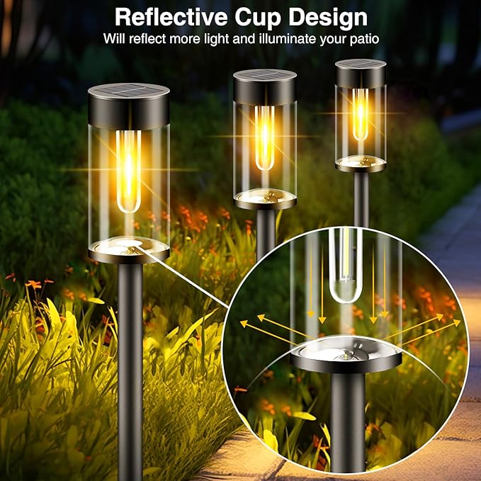 nipify LED Solar Pathway Lights Outdoor, 4 Packs Waterproof Solar Powered Walkway Light, Auto On/Off Solar Yard Lighting for Garden Lawn Path Outside Sidewalk(Warm White)