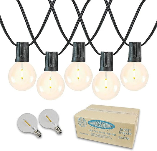 Novelty Lights 25 Feet G40 LED Patio String Lights with 25 Bulbs, Warm White, Weather Resistant and Shatterproof Replaceable Plastic Globe Bulbs, Black Wire
