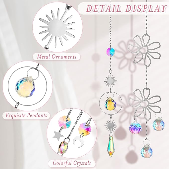 Ysleen 16 Pcs Crystals Suncatcher Colorful Hanging Sun Catcher for Window with Chain Pendant Ornament Prism Rainbow for Garden Wedding Valentine's Day Party Indoor Outdoor Decoration Gift(Silver)