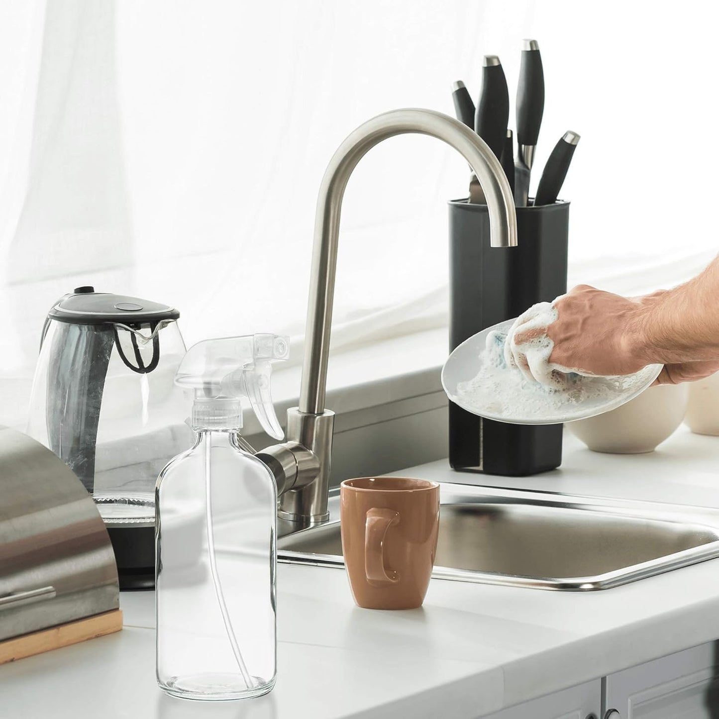 Sally's Organics® Empty Clear Glass Spray Bottles - Refillable 16 oz Containers for Essential Oils, Cleaning Products, Aromatherapy, Misting Plants, or Cooking - Sprayer with Mist and Stream - 2 Pack