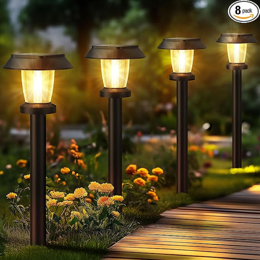 Solar Pathway Lights Outdoor - 8 Pack Solar Powered Garden Lights Waterproof, Decor Landscape Lighting with Three Lighting Modes for Yard, Lawn, Walkway, Driveway, Warm White