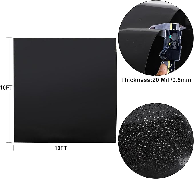 10 x 10 FT Pond Liner, 20 Mil Fish Pond HDPE Liner, Pond Liners for Outdoor Ponds, Koi Ponds, Garden Fountain, Waterfall