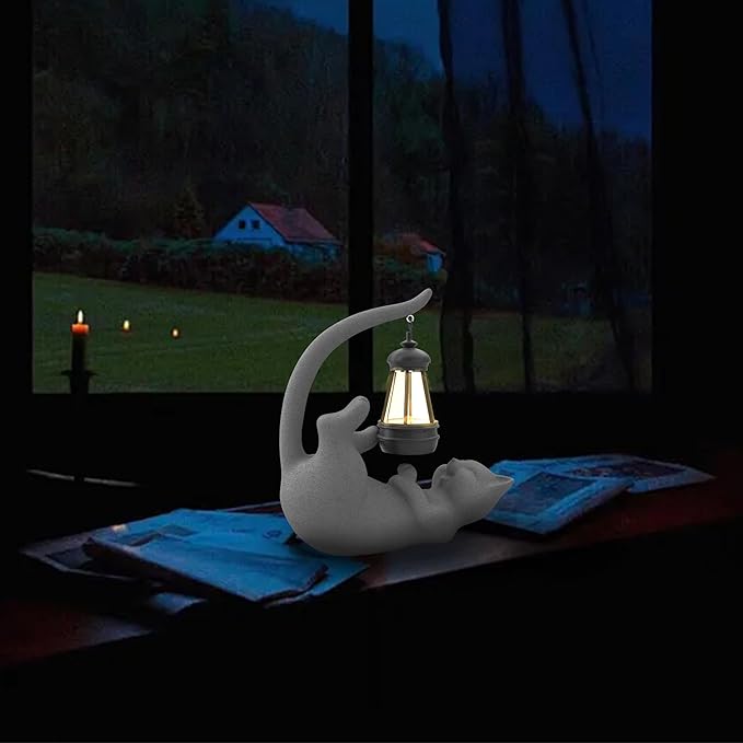 Solar Cat Garden Statue 10 Inch Porch Patio Decor for Outside Yard Decoration Outdoor Unique Housewarming Gardening Birthday Gifts for Cat Lovers Women Grandma