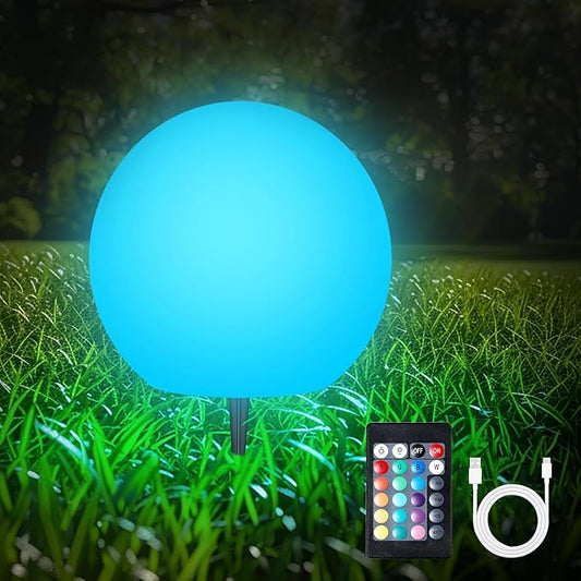 LOFTEK Solar Ball Lights with Ground Stake, RGBW Colors Changing Mood IP65 Waterproof Rechargeable Night Lights - Outdoor Solar Lights for Lawn Patio Yard Walkway, 8-inch