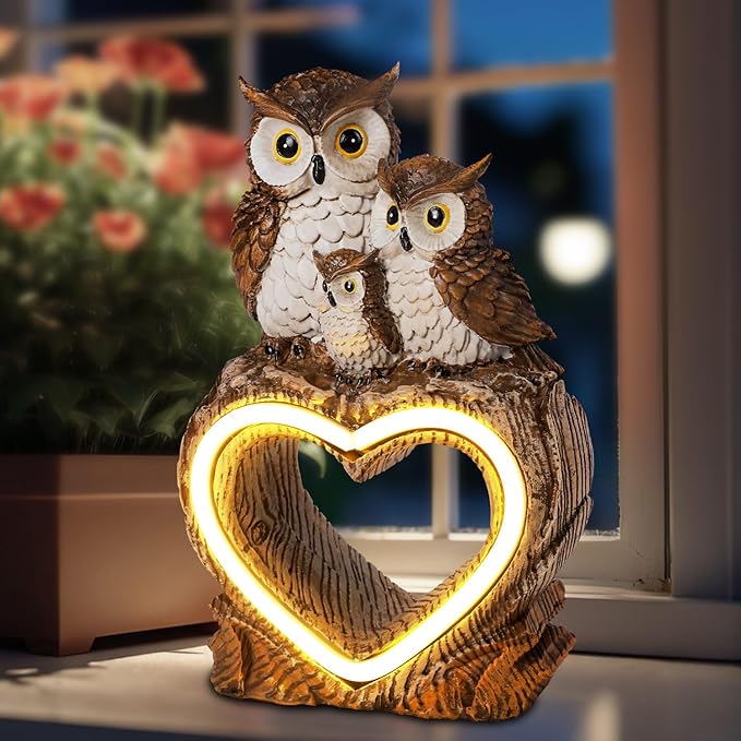 Solar Garden Decor Statues 8.6" Resin Solar Owl Waterproof Garden Owl Decor for Outside Yard Patio Porch Decoration Gift for Mom Grandma