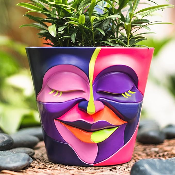 GUGUGO Abstract Rainbow Head Planter, Unique Face Plant Pot with Drainage, Cute Eclectic Flower Planters Pots for Indoor & Outdoor Plants, Colorful Funny Room Decor Aesthetic