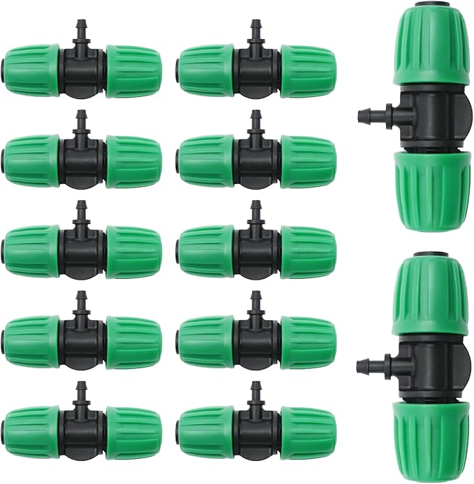 MDEOOSKY 12 Pcs Barbed Tee 1/2 Inch Tubing (1/2" ID X 0.6-0.63" OD) 16mm To 1/4 Inch Irrigation Tube Anti-Drop Barbed Tee Hose Fittings Drip Parts Twist Locked 3 Way Connectors(Fits 13mm ID / 4mm ID)