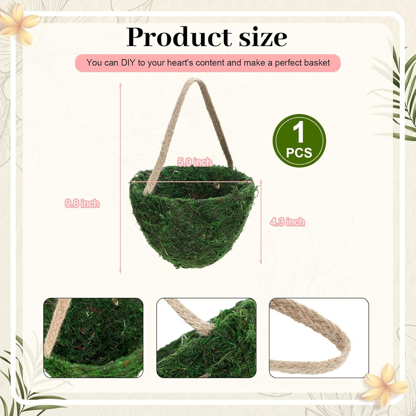 Leinuosen 1 Pcs Wedding Flower Baskets, Moss Style Small Baskets with Handles for Gifts Wedding Floral Decoration Flowers Petal Candy Storage and Home Decoration