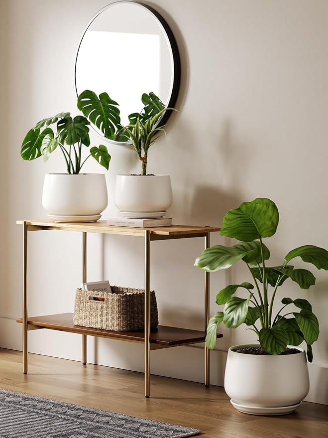 LE TAUCI Ceramic Planters, 12 Inch Pots for Plants, Indoor Plant Pots with Drainage Holes and Saucers, Modern Planters Fit Mid Century Plant Stand, Flower Pots for Indoor Plants, White