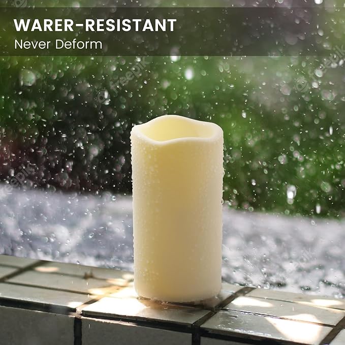 9PACK Outdoor Waterproof Plastic flameless Candles with Remote Control LED Flickering Battery Operated Pillar Candles Cycling 24 Hours Timer (D3 xH5.5) for Camping, Weddings, Party,Home Decoration