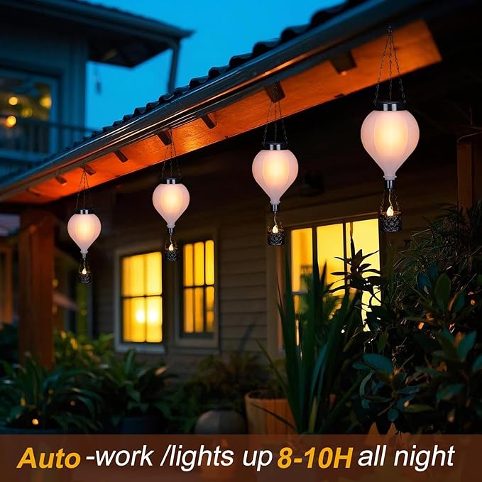 Hanging Solar Lantern Outdoor Garden Decor Hot Air Balloon Lantern with Flickering Flame Gifts for Women Grandma Mom Outdoor Hanging Light Solar Decorative Lamp for Garden Patio Yard and Home