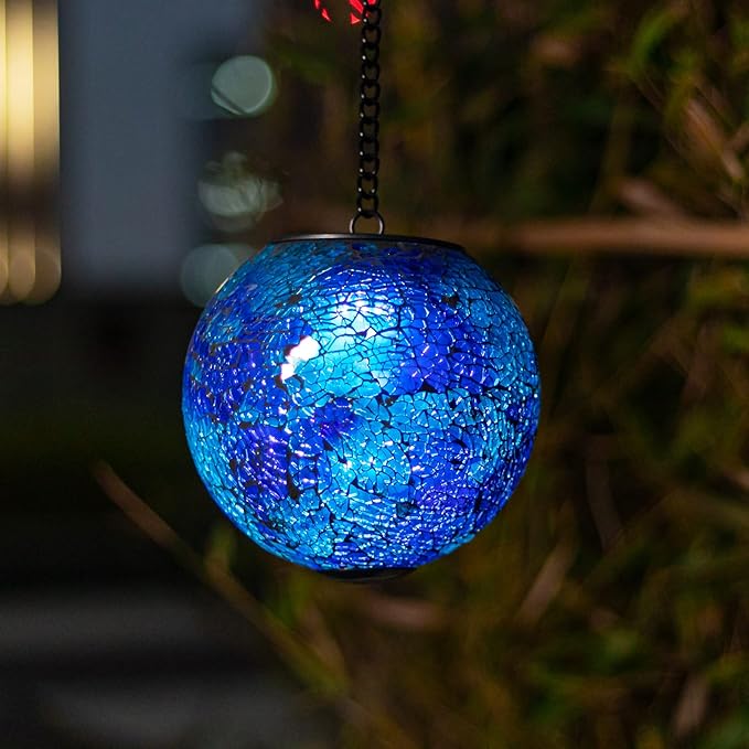 VCUTEKA Solar Lanterns Outdoor Waterproof - Hanging Solar Lights Garden LED Lanterns Mosaic Glass Design for Landscape Patio Yard Garden Pathway Decoration