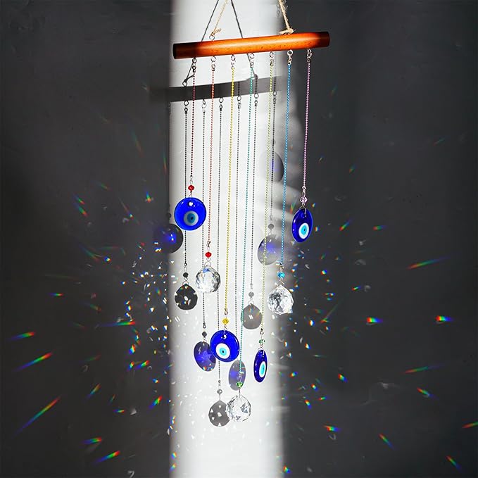 YU FENG Hanging Crystals Suncatcher Ornament Turkish Blue Evil Eye Decor Crystal Ball Prisms Rainbow Maker Pendant for Window Garden