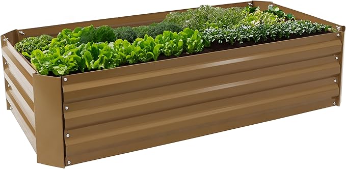 Sunnydaze 11.75" H Raised Metal Garden Bed - Galvanized Raised Garden Bed Outdoor for Vegetables and Flowers - Brown - 4' x 2' Rectangle