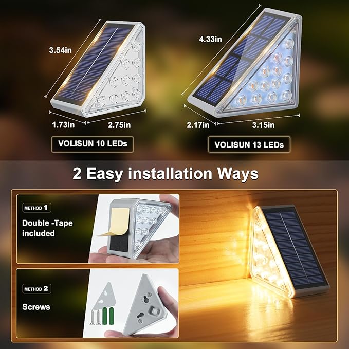 VOLISUN Solar Step Lights for Outside, Solar Stair Lights Outdoor Waterproof IP67, LED Outdoor Step Lights, Outdoor Stair Lights Decor for Deck, Front Step, Front Porch and Patio (6 Pack,Warm White)