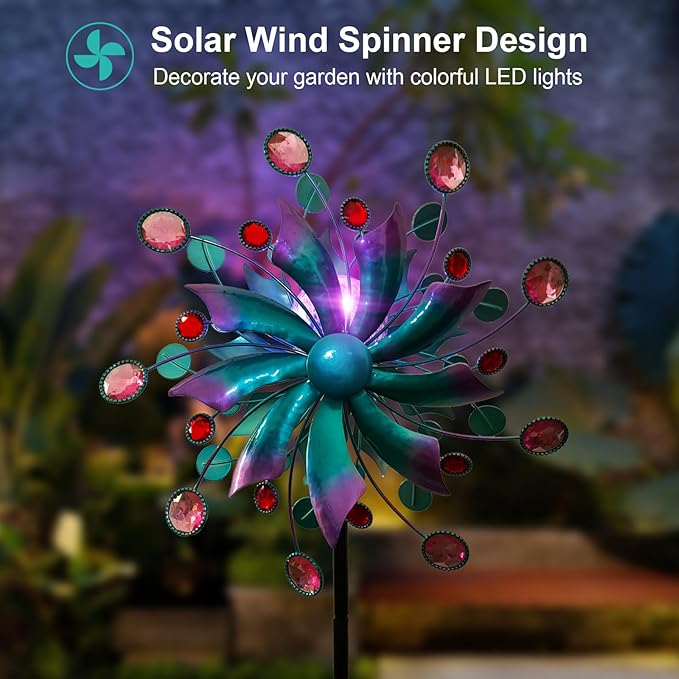 Solar Wind Spinners for Yard and Garden-60.6 Inch 360° Metal Wind Sculptures Outdoor Clearance Kinetic Windmills with Multi Color Led Glass Ball