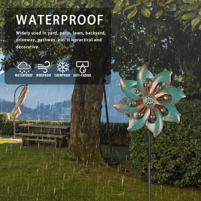 VEWOGARDEN Garden Decor Wind Spinners, Small Waterproof Metal Pinwheels Wind Spinner for Yard and Garden 37 * 10inches (Double Blade)