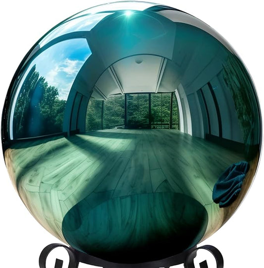 12 Inch Stainless Steel Gazing Globe,v2croft Hollow Ball Mirrored Surface Polished Shiny Sphere,Garden Stainless Steel Gazing Ball for Outdoor Lawn Pond Yard Ornament (Light Blue)