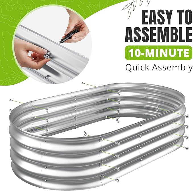 Sponvatt Raised Garden Bed - Outdoor Galvanized Raised Garden Bed Planter Boxes, Large Oval Metal for Gardening Planter Box Kit,Suitable for Vegetables,Herbs (Silver, 8x4x1 Ft)