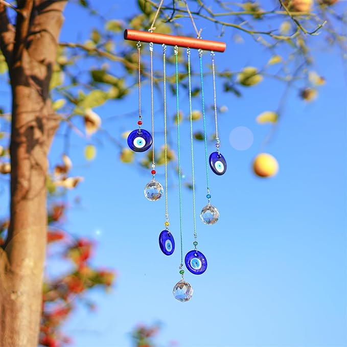 YU FENG Hanging Crystals Suncatcher Ornament Turkish Blue Evil Eye Decor Crystal Ball Prisms Rainbow Maker Pendant for Window Garden
