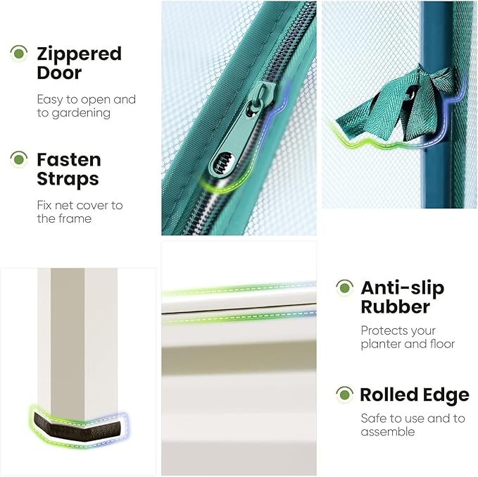 KING BIRD Raised Garden Bed with Cover & Netting Galvanized Elevated Large Planter Box with Legs 48×24×56 in for Backyard, Patio, Balcony, 400lb Capacity, Beige