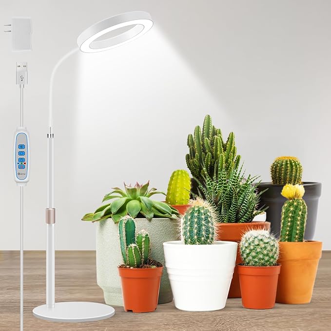 Grow Lights for Indoor Plants, Full Spectrum Desk Plant Light for Growing Small Plant, 80 LED Halo Plant Grow Light with Base, 6/12/16H Timer, 3 Light Modes,Height Adjustable 16.5-24.5"