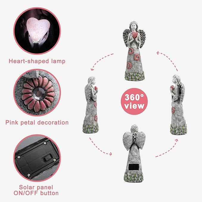 Solar Angel Garden Statue,Garden Angel Figurines,Solar Garden Sculpture with Resin Angel Decor for Patio Lawn Yard Porch Decorations,Housewarming Garden Gift,10.03inch