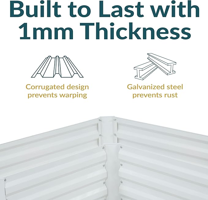 Sunnydaze Galvanized Raised Garden Bed - Metal Raised Bed for Gardening - Outdoor Planter Box for Flowers, Plants, and Vegetables - Ivory White - 12” H L-Shaped