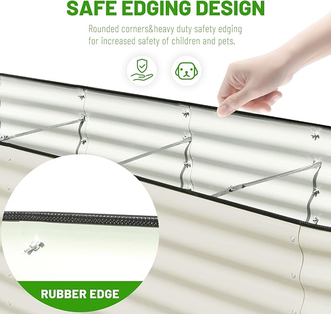 SnugNiture 8x2x2ft Raised Garden Bed Kit, 24" Tall Outdoor Metal Raised Planter Box for Planting Plants Vegetables Flowers Fruits, White