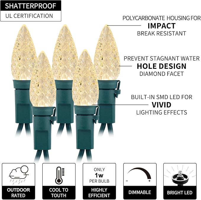 C6 LED Christmas String Lights, 33 Feet 100 LED Strawberry Lights Plug in, Waterproof Twinkle Fairy String Lights for Indoor Outdoor Holiday Garden Yard Party Tree Decoration (Warm White)