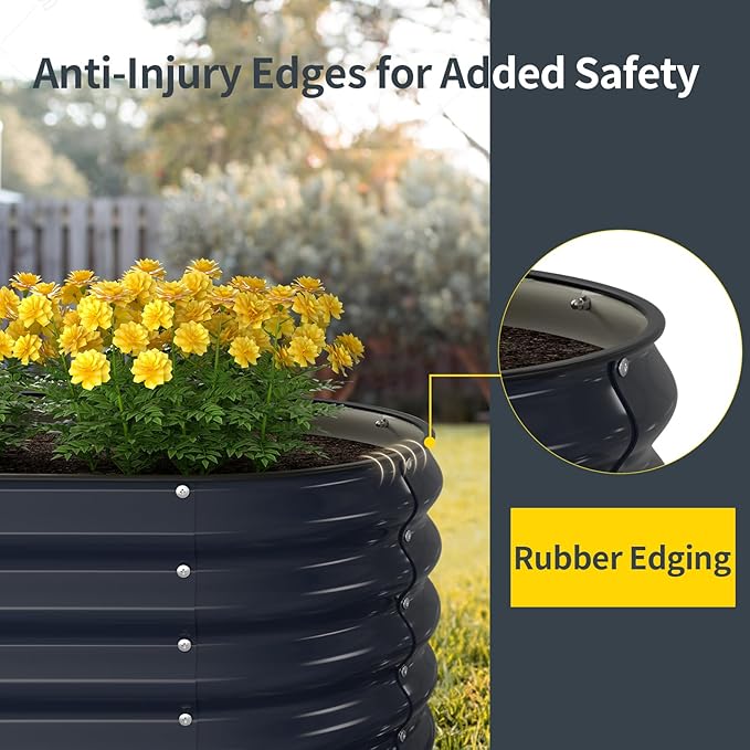 Kesfitt Galvanized Raised Garden Bed Kit,18" Tall 7-in-1 Outdoor Metal Planter Boxes with Safety Edging,8×2×1.5FT Modular Large Steel Raised Beds for Gardening Vegetables Fruits Flower