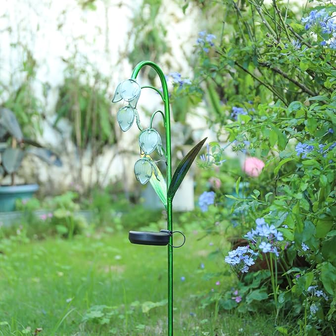 VCUTEKA Solar Garden Decor Stake Outdoor Light Glass Flower Stake for Yard Lawn Decor Backyard Decorations