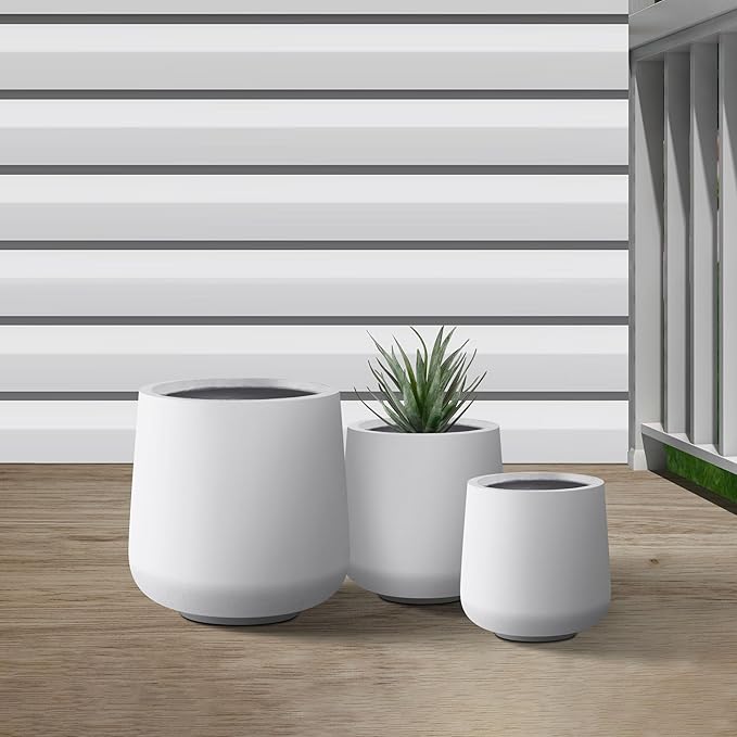 Kante 15.3"+11.6"+8.2" Dia Round Concrete Planter, Large Outdoor Indoor Planter Pots Containers with Drainage Holes and Rubber Plug for Home Garden Patio, Pure White