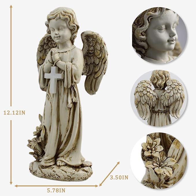 Angel Statue for Garden,Solar Angel for Cemetery Decorations,Garden Memorial Angel,Resin Praying Angel Figurine for Patio Lawn Yard Porch Decorations,12.12inch