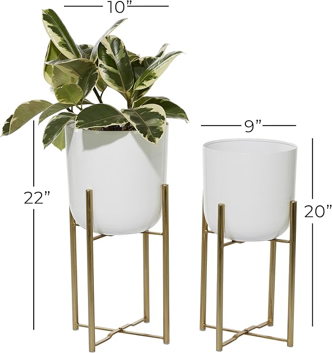 CosmoLiving by Cosmopolitan Metal Indoor Outdoor Planter Dome Large Planter Pot with Removable Stand, Set of 2 Planters 20", 22"H, White