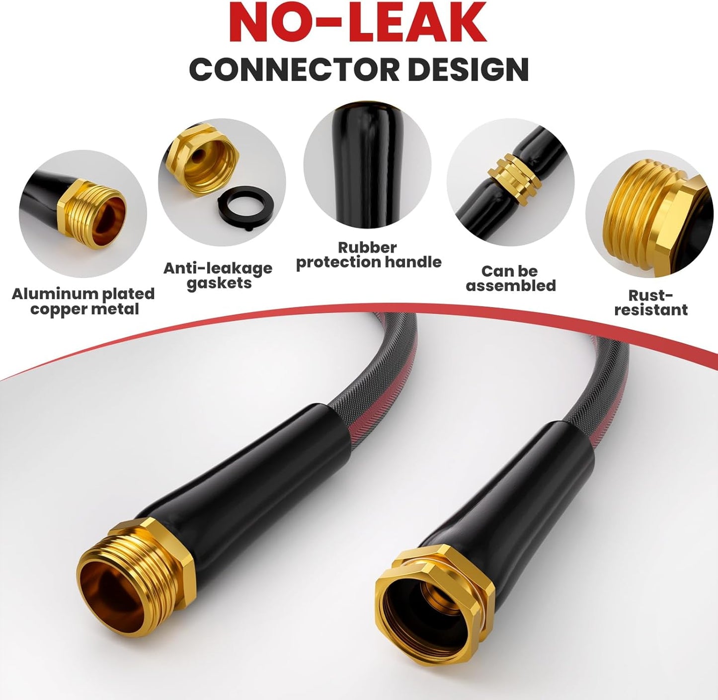 100ft Non-Expanding Garden Hose with 8-Layer Latex Core, Lightweight & Kink-Free, Flexible Heavy Duty Water Hose for Lawn, Yard, Car Washing (3/4" Solid Brass Fittings, Crush-Resistant)