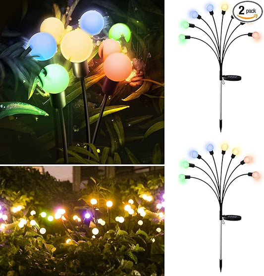Solar Firefly Lights 2 Pack 16 LED Lights 2 Lighting Modes for Garden,Patio and Yard Solar-Powered LED Lights (Multi-Colored, 2)