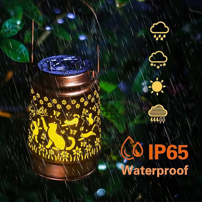 kyoryuger Cat Solar Lanterns Outdoor Cat Lover Gifts for Women Mom Grandma, Cat Lovers Gifts, Birthaday Gifts for Mom Metal Decorative Lanterns for Yard Patio Lawn Solar Garden Decor