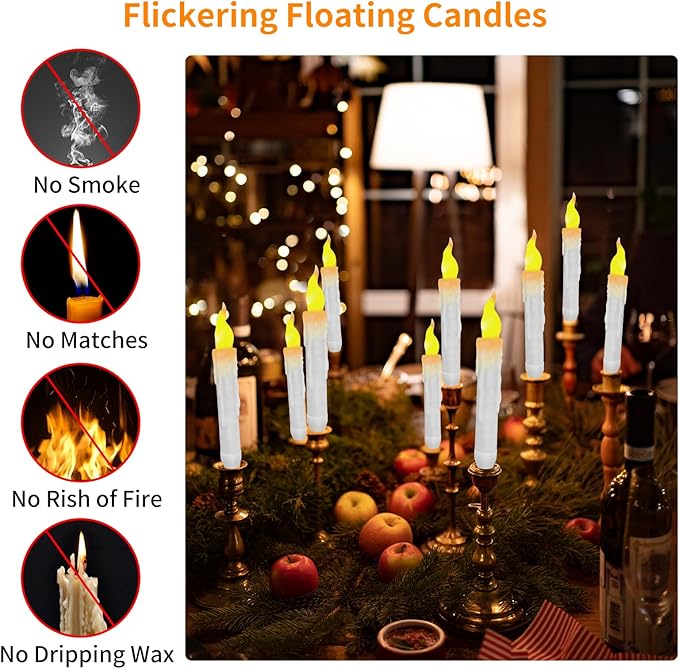 20pcs Flameless Candles with Wand, Hanging Window LED Candle, Battery Operated Warm Light Flickering Candle, Taper Candle Set for Christmas, Wedding, Birthday Party, Valentine's Day Gift