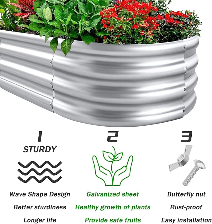 Galvanized Raised Garden Beds, 4x2x1ft Outdoor Raised Garden Boxes, Oval Large Bottomless Metal Elevated Garden Bed Planter Box for Vegetables, Fruits, Flower